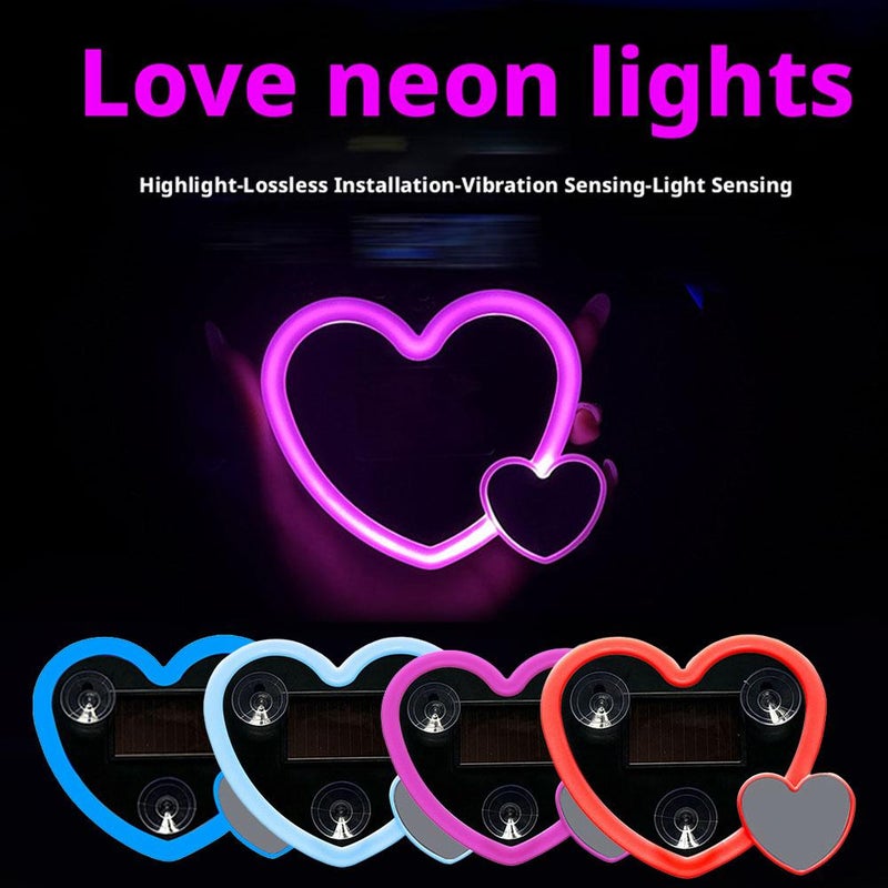 Car Interior Atmosphere Lights,Love Heart Shape Neon LED Window Light with 5 Light Modes,USB-C & Solar Charging, Vibrant Window Decoration Gift for Her/Him,Car Accessories Interior - Image 4